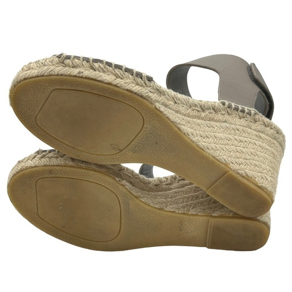 Vince Espadrilles Taupe Leather Wide Ankle Strap Jute Wedge Sandals Size 8 - Picture 4 of 5